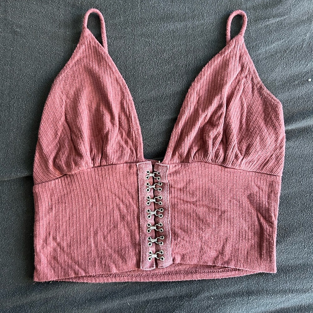 Ribbed Mauve Crop Top with Hook Details